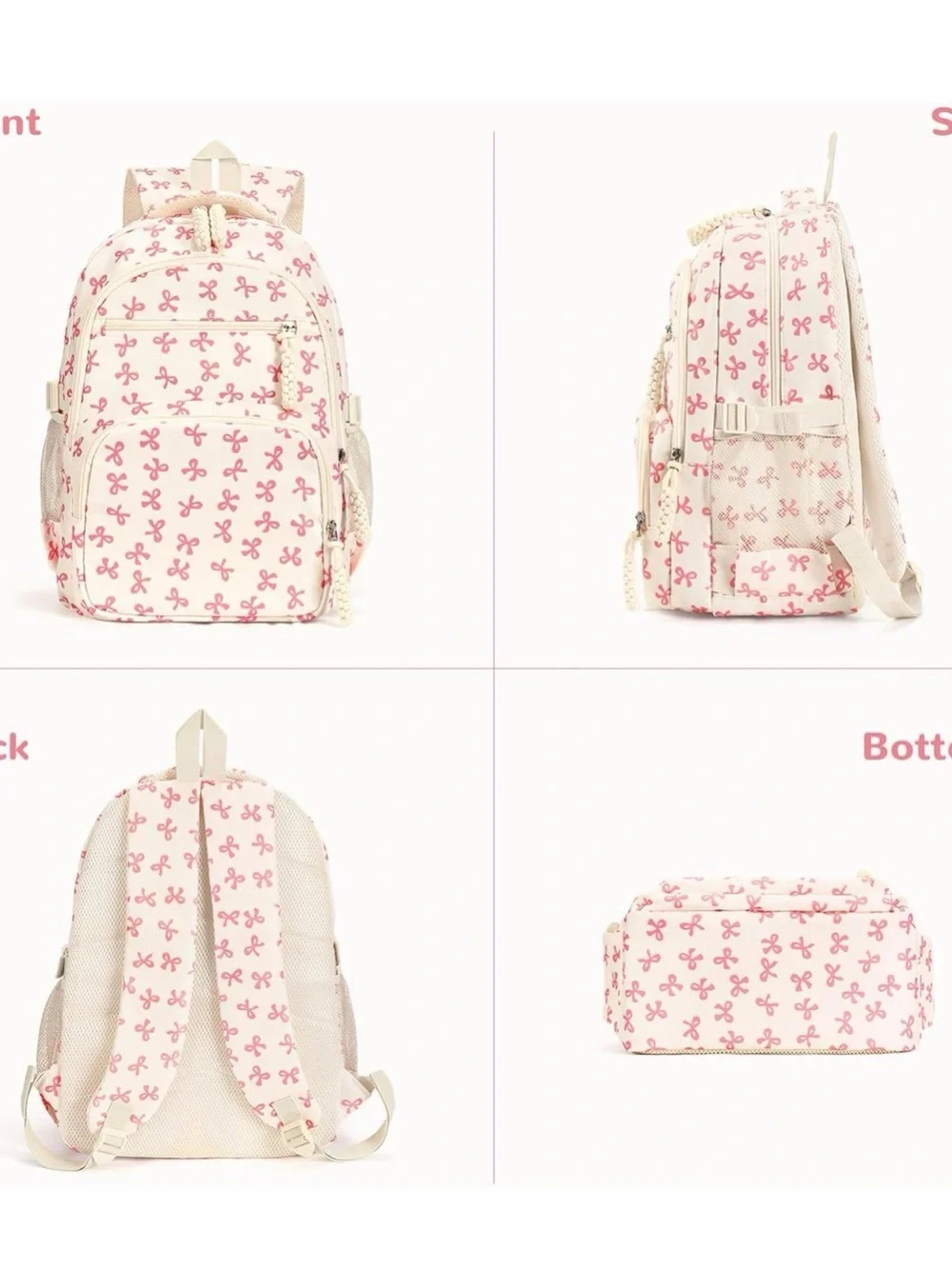Kids 3-Piece Pink Bow Backpack Set